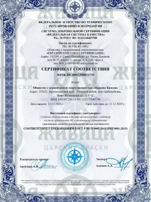 Сертификат соответствия ISO 9001:2015
