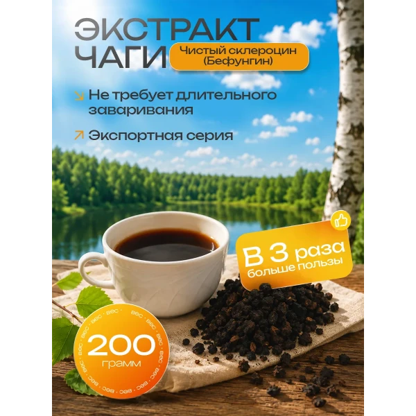 Экстракт чаги чистый склероцин (Бефунгин) 200 гр